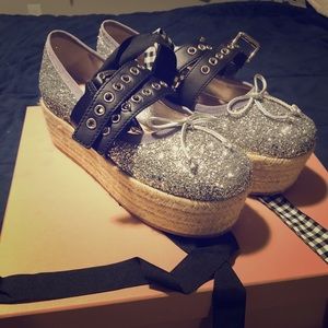 Miu Miu lace up glitter espadrilles